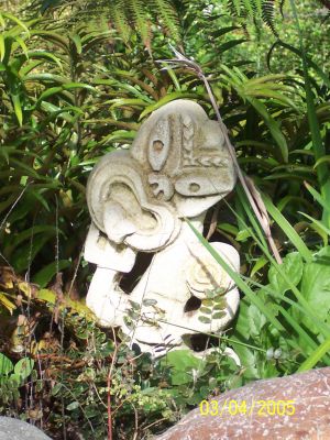 Memorial for Dad.
One of the statues carved soon after my father's death in memory of him. This little tiki was made from one of the first pieces of stone I bought on the day Dad died. Dad taught me to carve in wood (in a Maori style) so this tiki is carved just for him.
NOT FOR SALE
