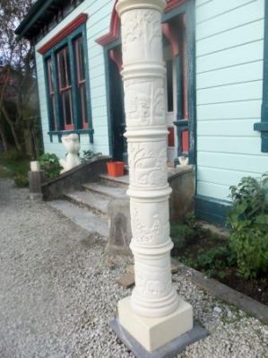 Pillars in Time (column 1)
travelling through time (bottom to top)
Spring (sheep with lambs), Summer (watering garden and jumping through sprinkler), Autumn (playing in leaves), Winter (walking in cold southerly), Spring (birds nesting, trees blossoming)
