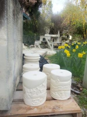 Column pieces for "Pillars in Time"
these columns are constructed the same way as the ancient Romans put their columns together. Each piece is carved and then threaded onto a central post.
