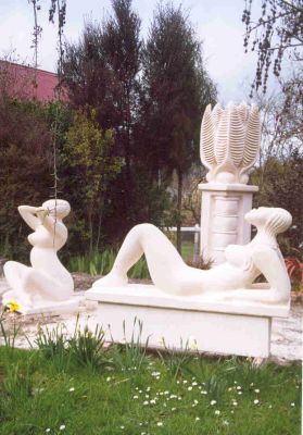 collection of statues
Just dreaming (reclining), Exposed to the elements, and Nikau statues outside my shed at home
