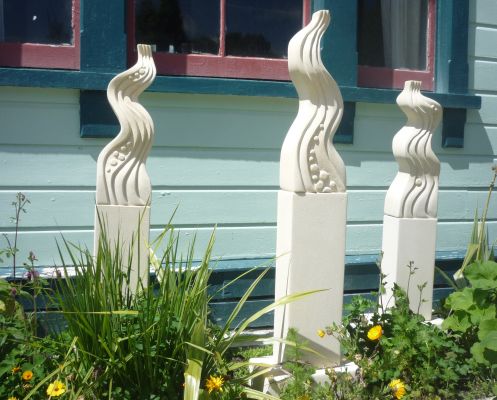 River Song
I was sitting on the banks of the Waipawa River one day, throwing stones in and watching the ripples made when I found myself transfixed by the movement of water over and around stones. I watched the way the water swirled and flowed making patterns in light and form. 
It always intrigues me trying to replicate movement in something really static like stone â€“ it is so rigid and fixed - so I saw it as a challenge. 

